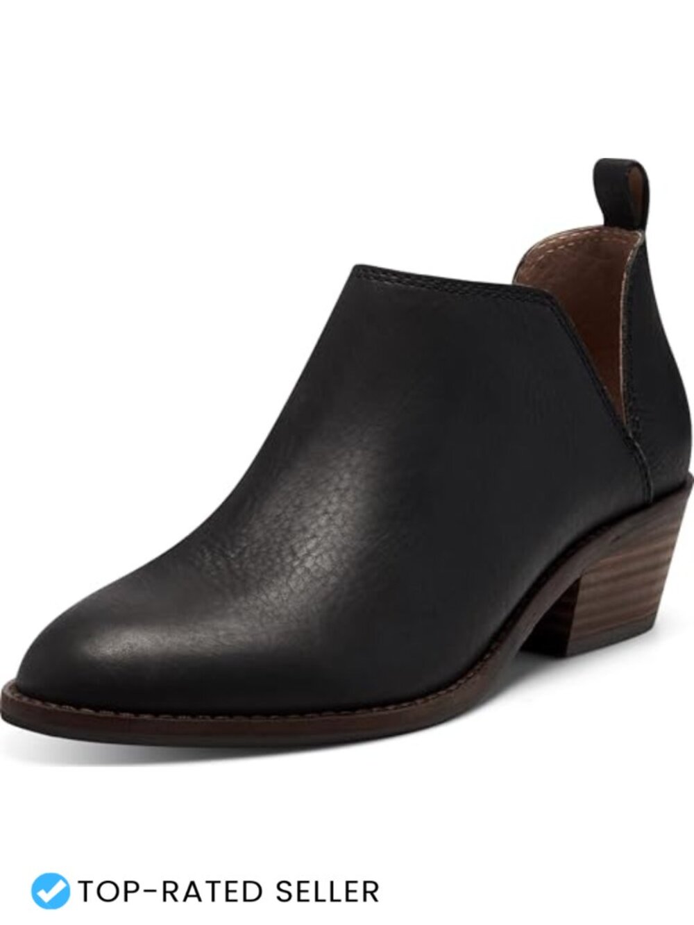 Ankle Boots with Block Heel, Side Cutouts, Memory Foam Insole, Leather